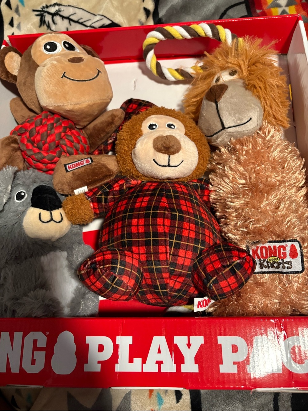 Kong Plush Animal Toy Set - Red Plaid, Brown & Tan BNWT dog toy DS